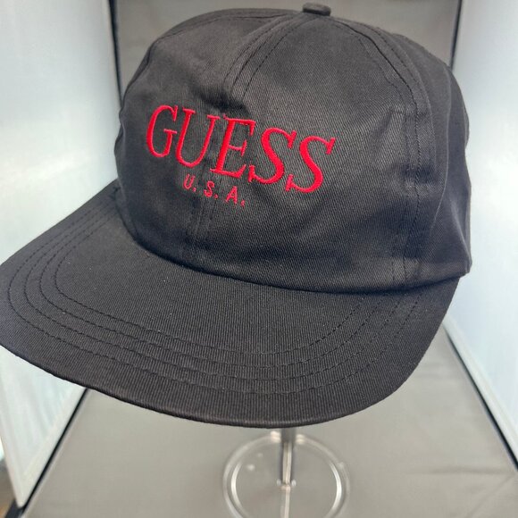 Vintage Guess Baseball Hat Cap Spellout Adjustable One Size Snapback Black Y2K - Picture 1 of 9